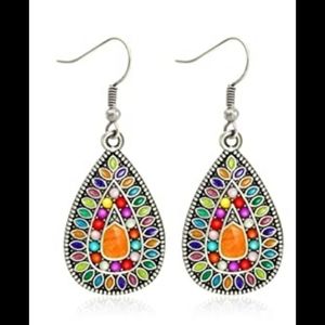 5⭐ Silver colorful stone boho drop earrings